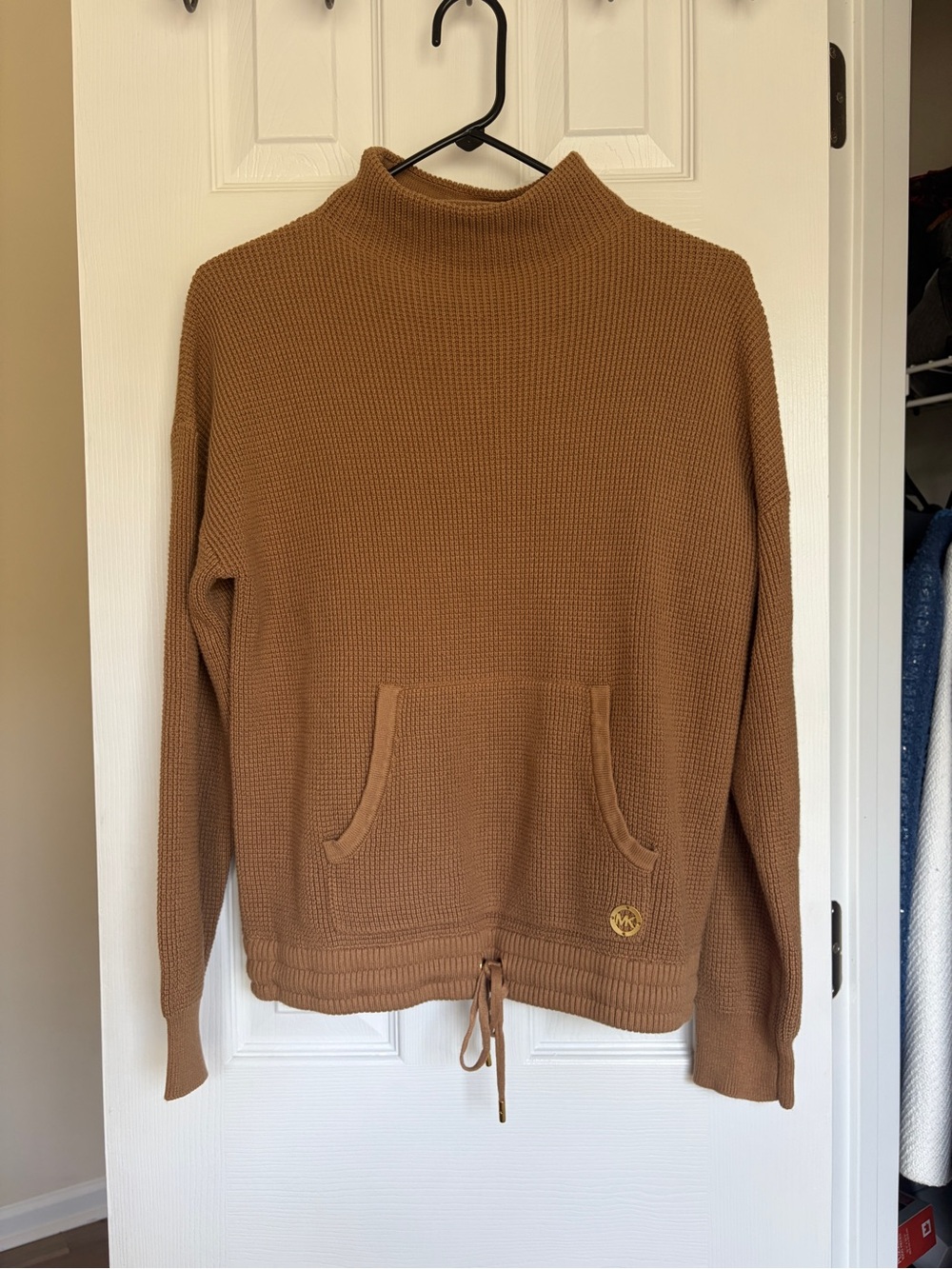 Michael Kors mock neck waffle-knit sweater in brown Medium